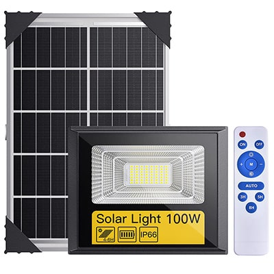 100W Solar LED Flood Light, IP66 Waterproof with Remote Controller