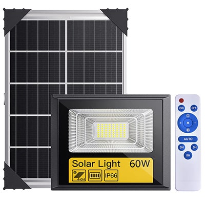 60W Solar LED Flood Light, IP66 Waterproof with Remote Controller