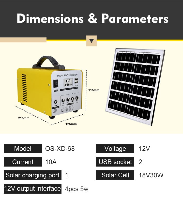 Solar Home System DC12V Portable Solar Rechargeable Power Station 